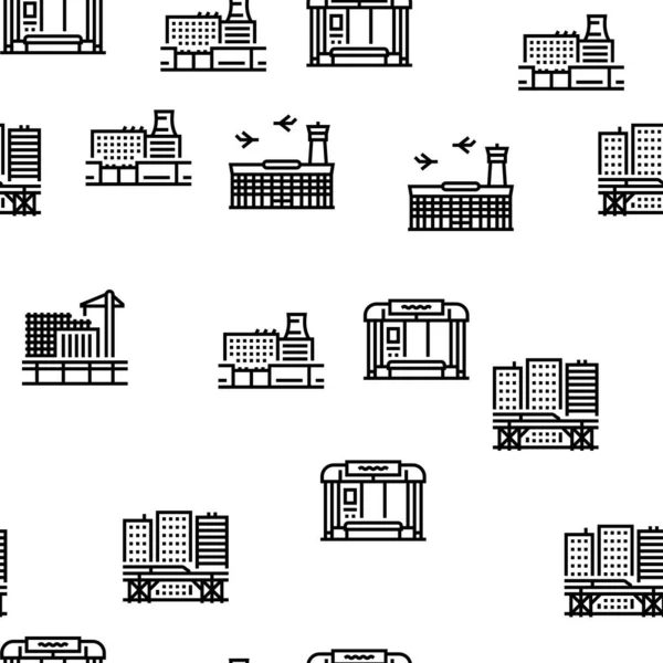 City Construction And Landscape Vector Seamless Pattern — Vetor de Stock