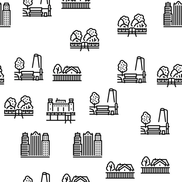 City Construction And Landscape Vector Seamless Pattern — Stock vektor