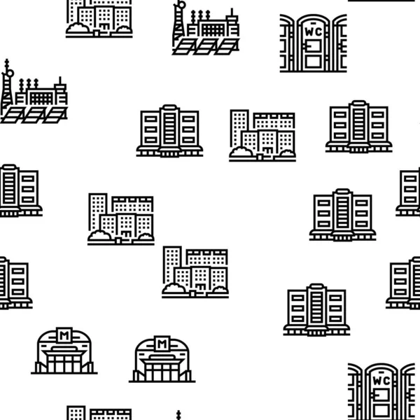 City Construction And Landscape Vector Seamless Pattern — Stockvektor