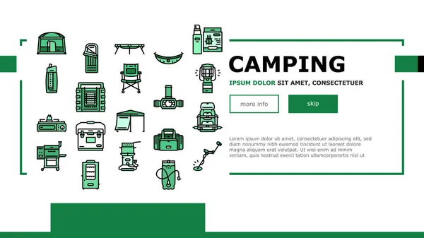Camping Equipment And Accessories Landing Header Vector — Vetor de Stock