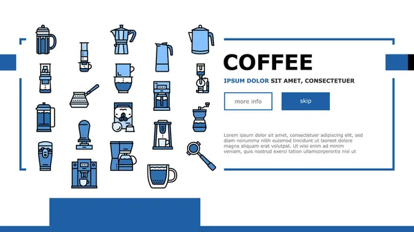 Coffee Make Machine And Accessory Landing Header Vector - Stok Vektor