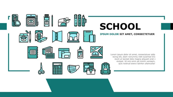 School Supplies Stationery Tools Landing Header Vector — стоковый вектор