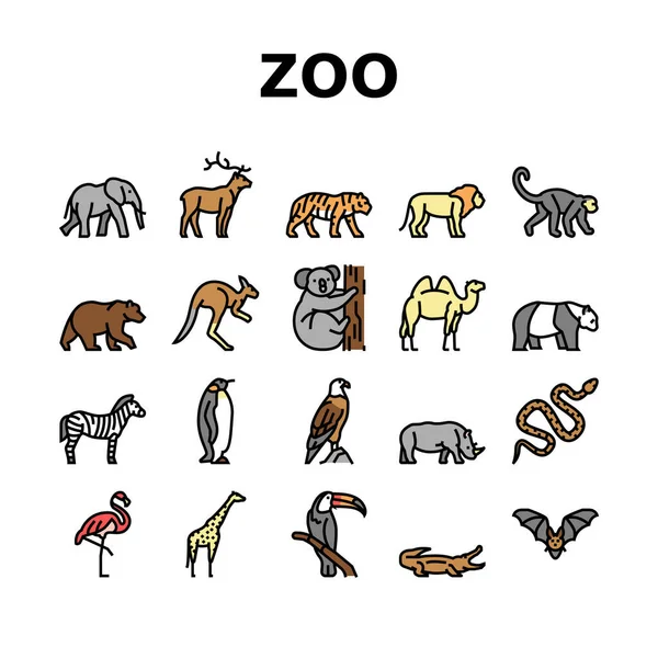 Zoo Animals, Birds And Snakes Icons Set Vector — Stock Vector