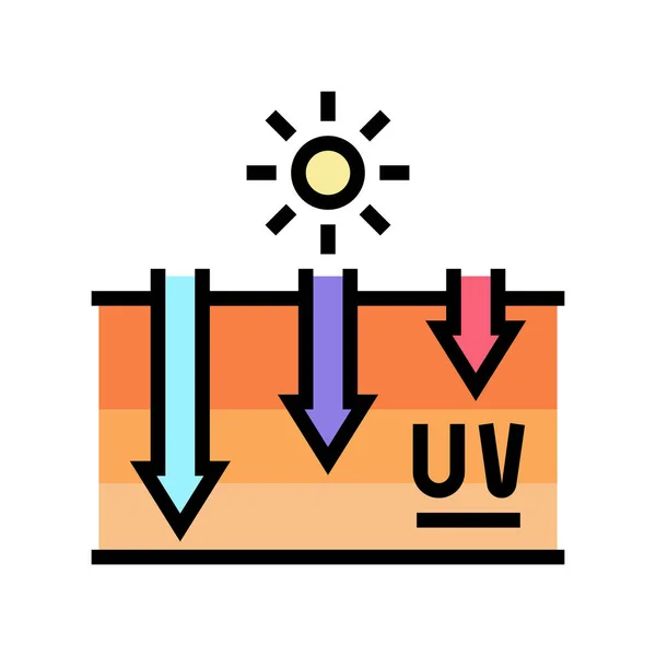 Exposição da pele aos raios UV processo de bronzeamento cor ícone vetor ilustração — Vetor de Stock