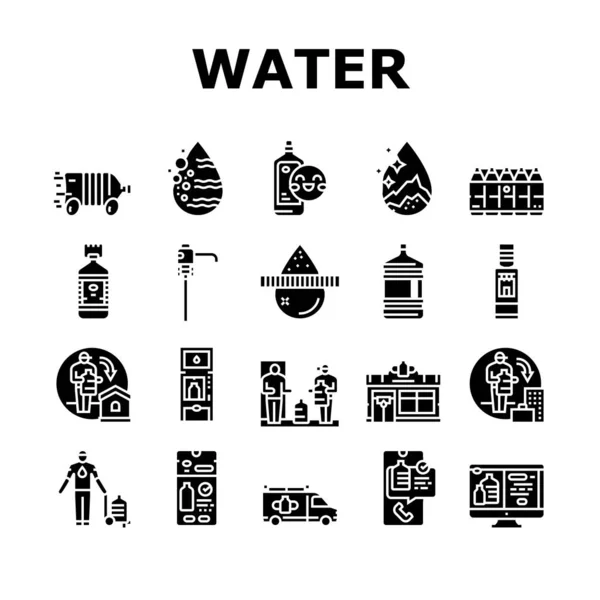 Vector de conjunto de iconos de negocio de servicio de entrega de agua — Archivo Imágenes Vectoriales