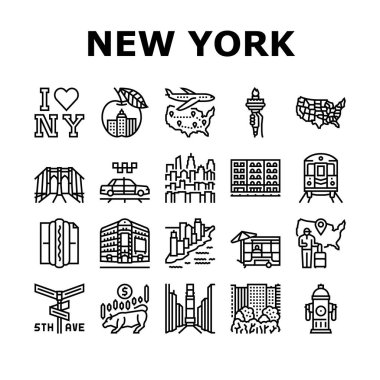 New York Amerikan Şehri Simgeleri Vektörü Ayarladı
