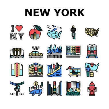 New York Amerikan Şehri Simgeleri Vektörü Ayarladı