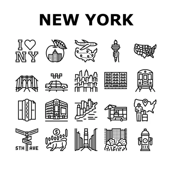 New York American City Landmärken Ikoner Set Vector — Stock vektor