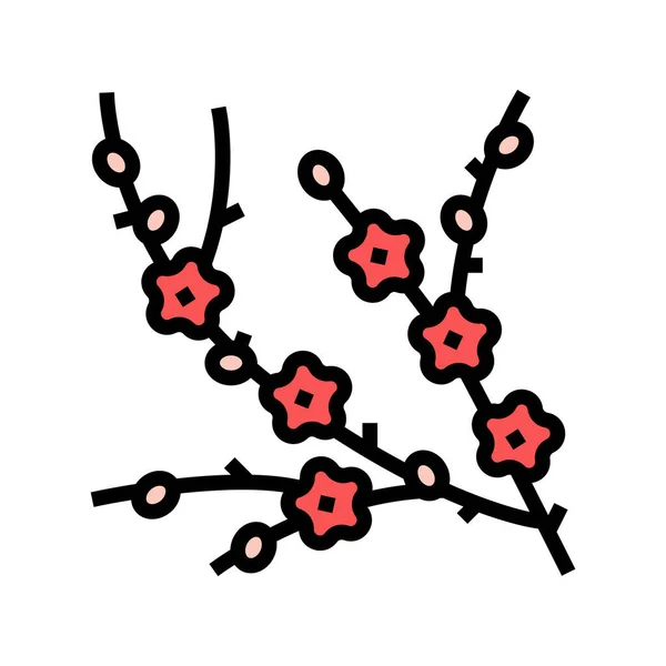 Pflaumenbaum Zweig Farbe Symbol Vektor Illustration — Stockvektor