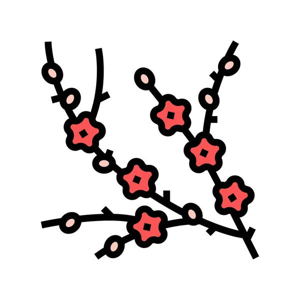 Ameixa árvore ramo cor ícone vetor ilustração — Vetor de Stock