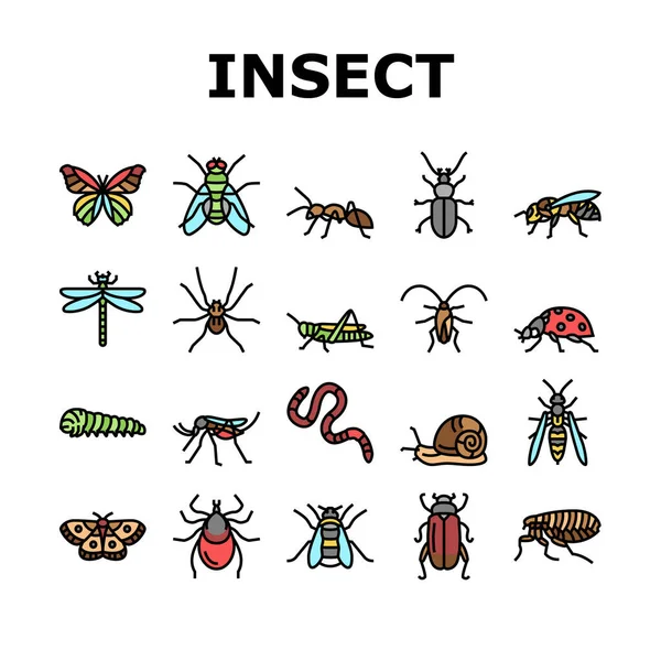 Ensemble d'icônes d'insectes, d'araignées et de punaises vectorielles — Image vectorielle