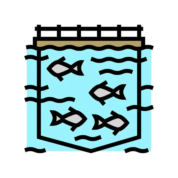 Векторная иллюстрация иконок лосося в морских клетках — стоковый вектор