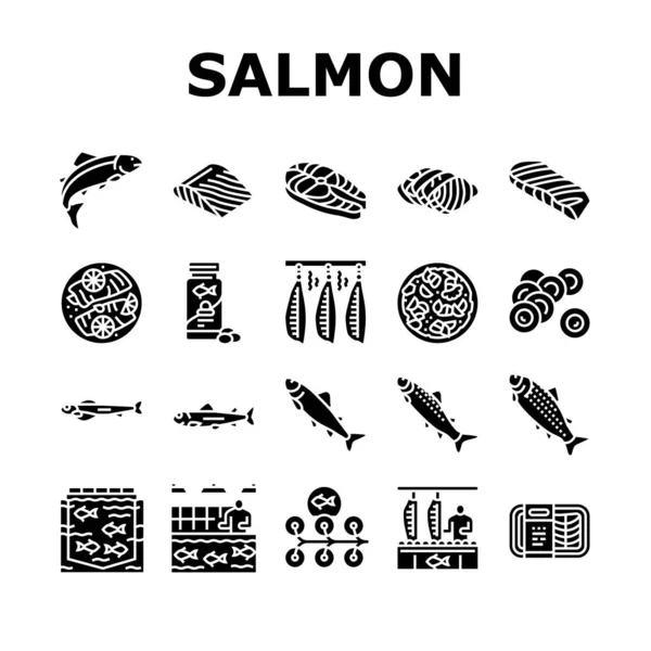 Lachs Fisch Delicious Seafood Icons Set Vector — Stockvektor