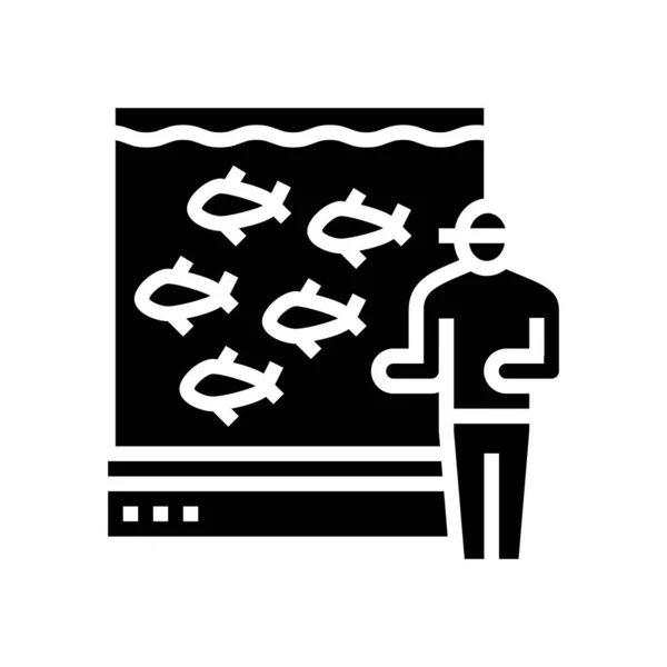 Frische Meeresfrüchte in Aquarium-Glyphen-Symbol-Vektor-Illustration — Stockvektor