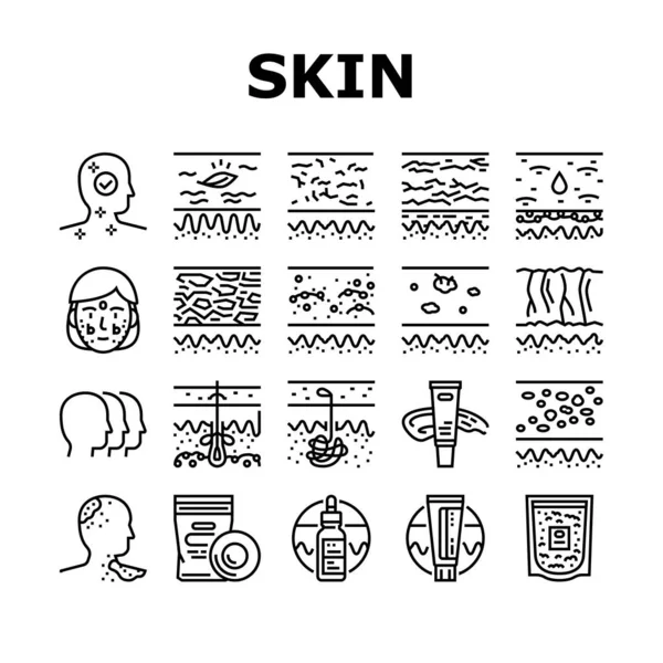 Cuidado de la piel Cosmetología y tratar iconos Set Vector — Archivo Imágenes Vectoriales