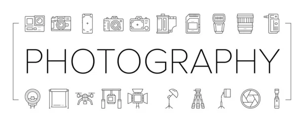 Colección de dispositivos de fotografía Conjunto de iconos Vector . — Vector de stock
