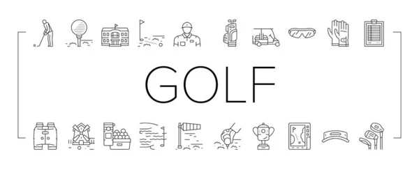 Golf jogo esportivo no parque infantil ícones conjunto vetor . — Vetor de Stock