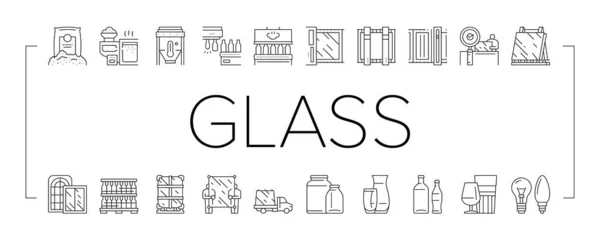 Ensemble d'icônes de collection d'usine de production de verre vecteur . — Image vectorielle