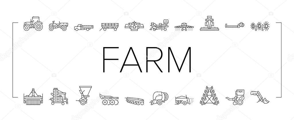 Farm Equipment And Transport Icons Set Vector .