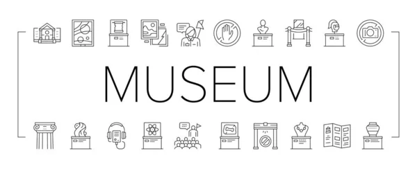 Museum Gallery Exhibit Collection Icons Set Vector . — Stock Vector