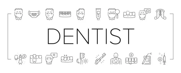 Niños dentista cuidado dental iconos conjunto de vectores . — Archivo Imágenes Vectoriales