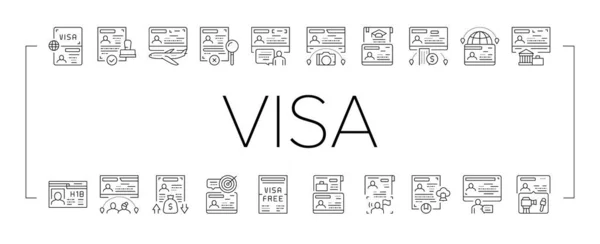 Seyahat Koleksiyonu Simgeleri için Visa Vektörü Ayarla . — Stok Vektör