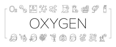 Oksijen O2 Kimyasal Toplama Simgeleri Vektörü Ayarla .