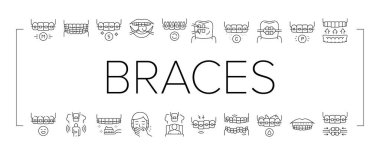 Diş Parçası Aksesuar Koleksiyon Simgeleri Vektörü Ayarla .