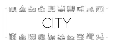 Şehir İnşaat ve Peyzaj Simgeleri Vektörü Ayarladı .