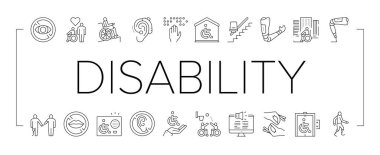 Engelli Teknolojisi Toplama Simgeleri Vektörü Ayarla .