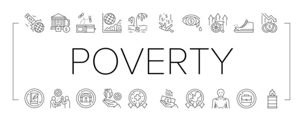 Fattigdom Destitution Collection Ikoner uppsättning vektor . — Stock vektor