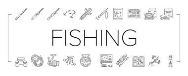 Fishing Shop Products Collection Icons Set Vector . clipart