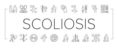 Skolyoz Hastalığı Koleksiyon Simgeleri Vektörü Ayarla .