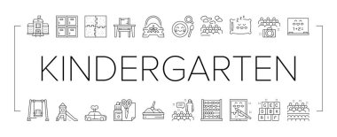 Anaokulu Etkinlik Koleksiyonu Simgeleri Vektörü Ayarladı .