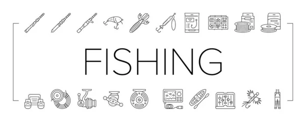 Pesca Tienda Productos Colección Iconos Set Vector . — Archivo Imágenes Vectoriales
