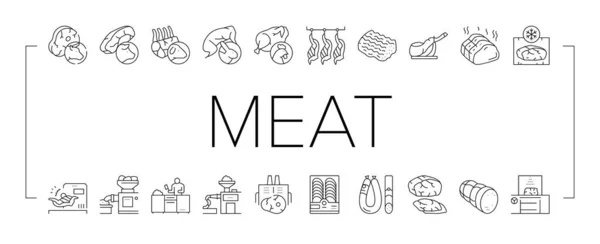 Fábrica de carne Coleção de produtos Ícones Set Vector . — Vetor de Stock