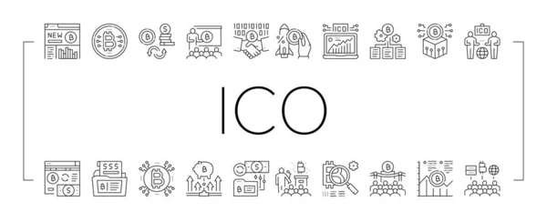 Ico Initial Mynt Erbjudande Insamling Ikoner Set Vector . — Stock vektor