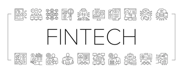 Fintech Financial Technology Icons Set vettoriale . — Vettoriale Stock