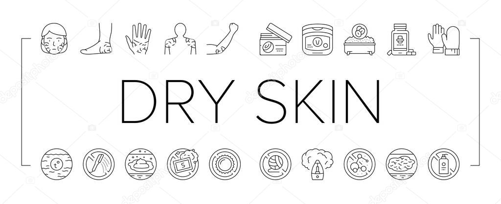 Dry Skin Treatment Collection Icons Set Vector .