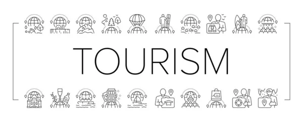 Turismo Tipi di viaggio Collezione Icone Set vettoriale . — Vettoriale Stock