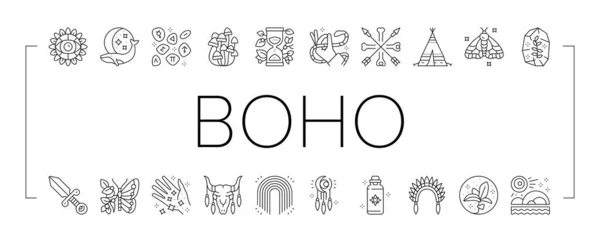 Ensemble d'icônes de collection de décoration de style Boho vecteur . — Image vectorielle