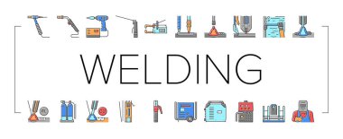 Kaynak Makinesi Koleksiyon Simgeleri Vektörü Ayarla .