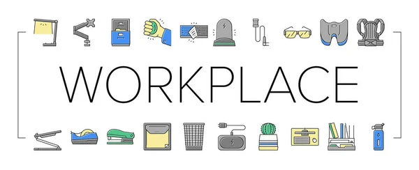 Workplace Accessories And Tools Icons Set Vector . — Stock Vector