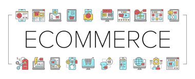 Ticaret ve Çevrimiçi Alışveriş Simgeleri Ayarlama Vektörü .