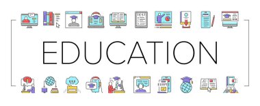 Çevrimiçi Eğitim Kitabı Koleksiyon Simgeleri Vektörü Ayarla .