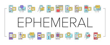 Ephemeral İçerik Koleksiyon Simgeleri Vektörü Ayarla .