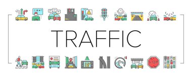 Trafik Sıkışması Taşıma Koleksiyonu Simgeleri Vektörü Ayarla .