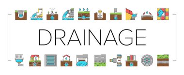 Atık Su Sistemi Toplama Simgeleri Vektörü Ayarla .