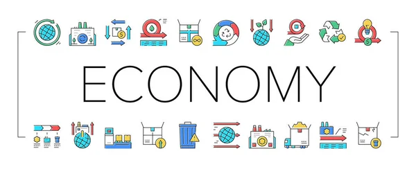 Modelo de Economia Circular e Linear Conjunto de Ícones Vetor . — Vetor de Stock