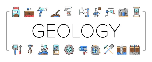 Géologie Recherche Collection Icônes Set vecteur . — Image vectorielle